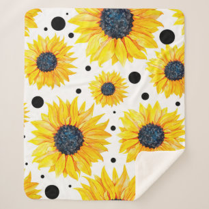 Yellow Sunflowers White Background Pattern Sherpa Blanket