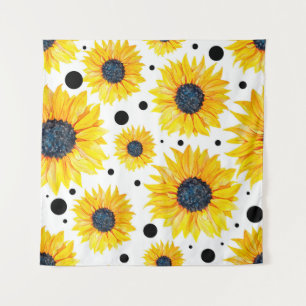Yellow Sunflowers White Background Pattern Tapestry