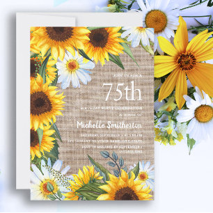 Yellow Sunflowers White Daisies 75th Birthday Invitation