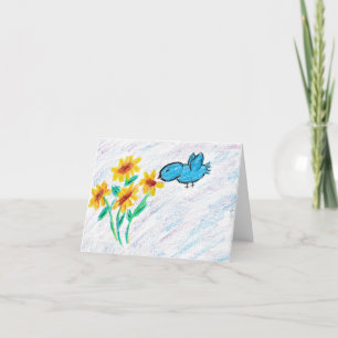yellow Sunflowers with Blue Bird Thank You Card