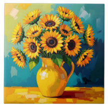 Yellow Sunflowers with Turquoise Background