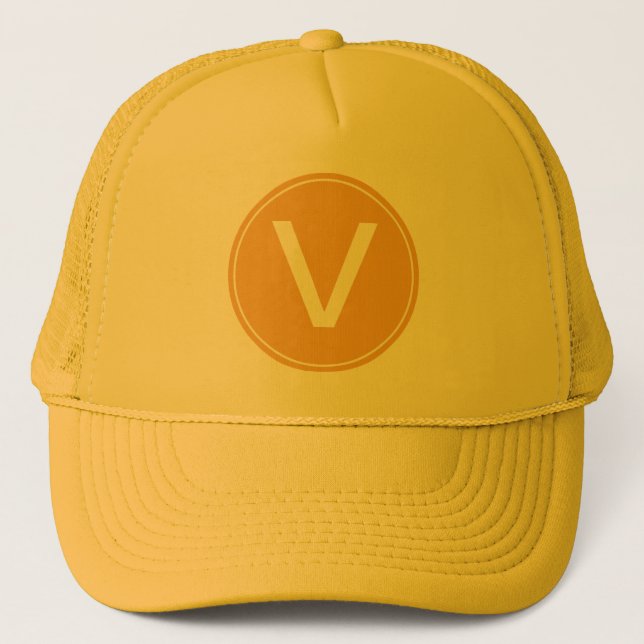 yellow, sunny monogram initial hat. trucker hat (Front)
