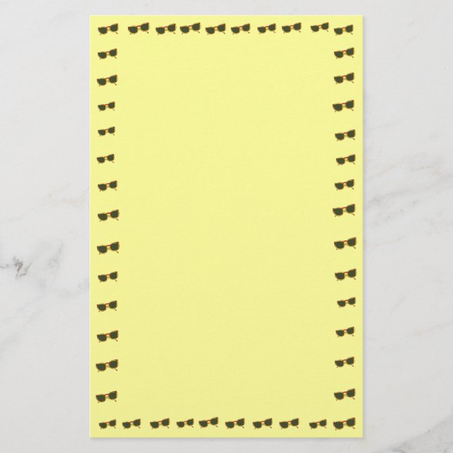 Yellow Sunny Sunglasses Border on Stationery (Front)
