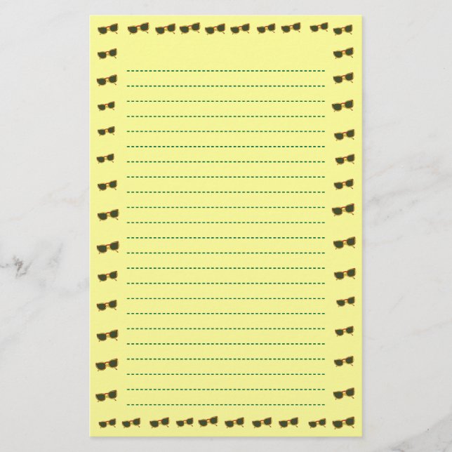 Yellow Sunny Sunglasses Lined Stationery (Front)