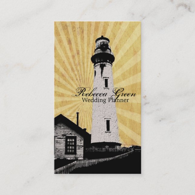 Yellow sunrays Coastal Nautical Lighthouse Business Card (Front)