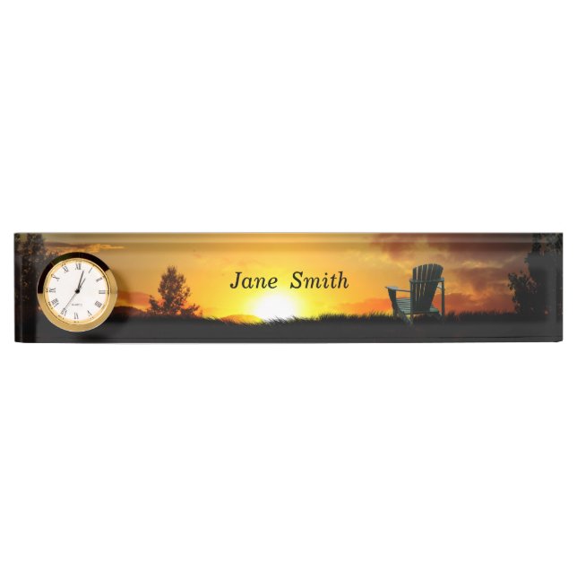 Yellow Sunset Grassy Meadow Desk Nameplate (Front)