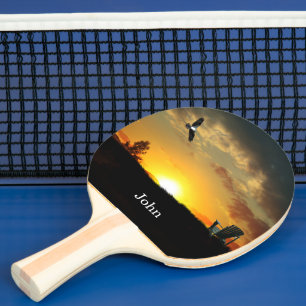 Yellow Sunset Grassy Meadow Ping Pong Paddle
