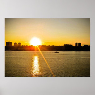 YELLOW SUNSET OVER THE HUDSON RIVER POSTER