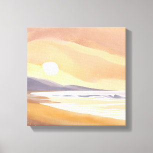 Yellow Sunset Shore Watercolor Airy Painting Canvas Print