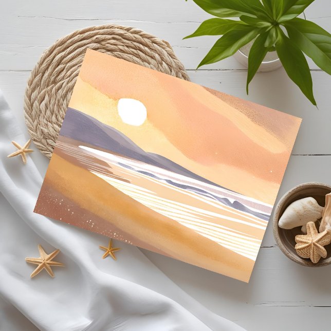 Yellow Sunset Shore | Watercolor Airy Painting Postcard (Creator Uploaded)
