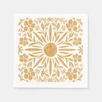Yellow Sunshine and Floral Print Party Napkin