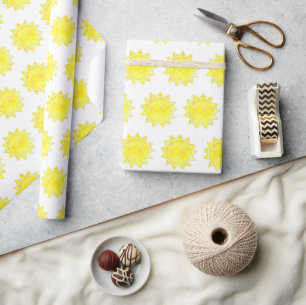 Yellow Sunshine Drawing Pattern Custom Baby Shower Wrapping Paper