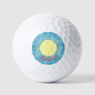 Yellow Sunshine In Blue Sky Custom Name Golf Balls