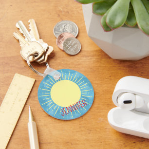 Yellow Sunshine In Blue Sky Custom Name Key Ring