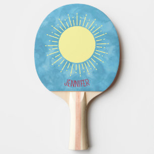 Yellow Sunshine In Blue Sky Custom Name Ping Pong Paddle