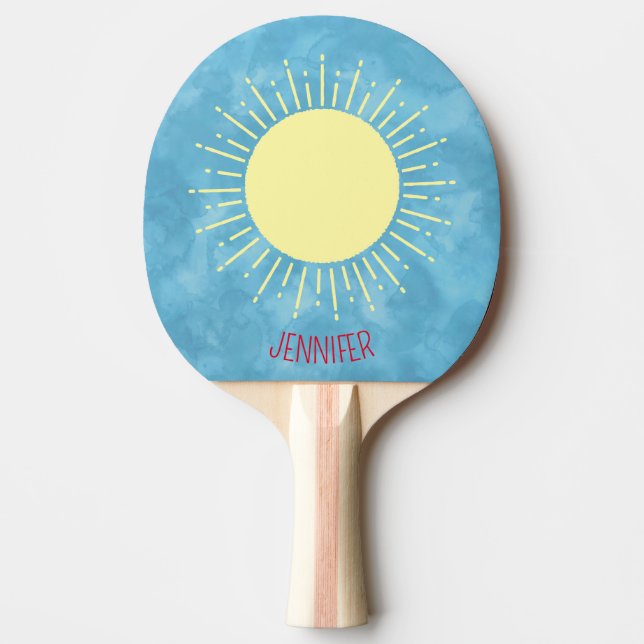 Yellow Sunshine In Blue Sky Custom Name  Ping Pong Paddle (Front)