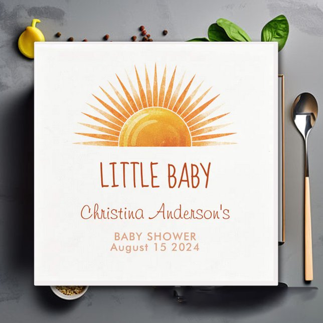 Yellow Sunshine Retro Watercolor Baby Shower Napkin (Creator Uploaded)