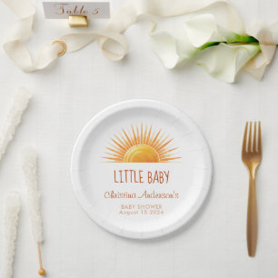 Yellow Sunshine Retro Watercolor Baby Shower Paper Plate