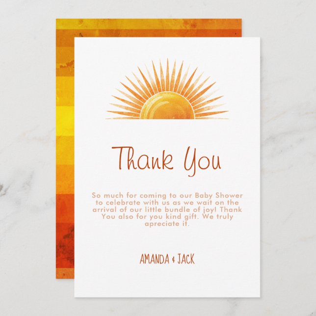 Yellow Sunshine Retro Watercolor Baby Shower Thank You Card (Front/Back)