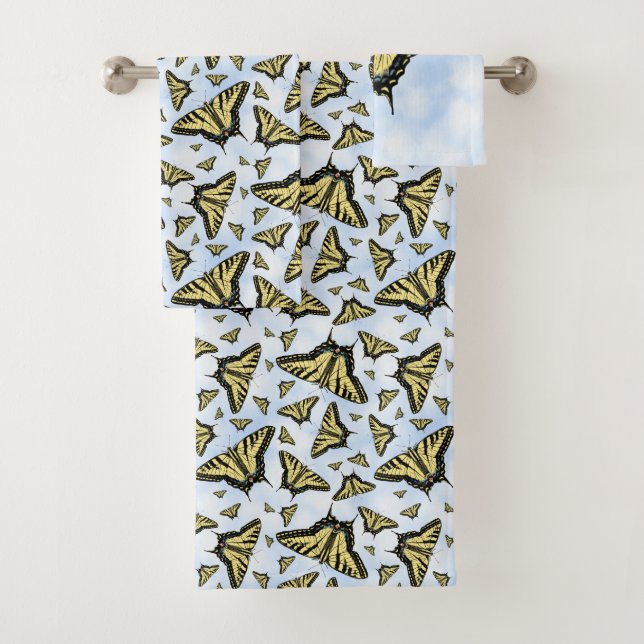Yellow Swallowtail Butterflies Blue Sky Bath Towel Set (Insitu)