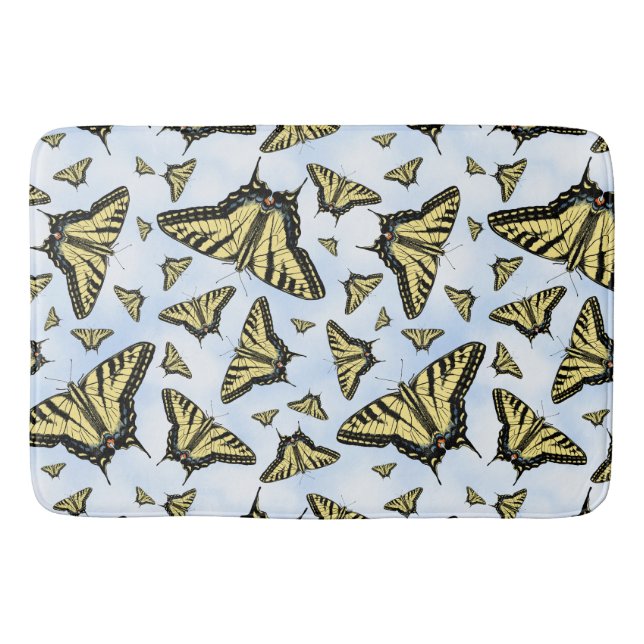 Yellow Swallowtail Butterflies Blue Sky Custom Bath Mat (Front)