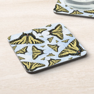 Yellow Swallowtail Butterflies Blue Sky Custom Coaster
