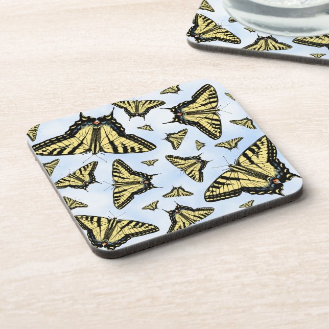 Yellow Swallowtail Butterflies Blue Sky Custom Coaster (Left Side)