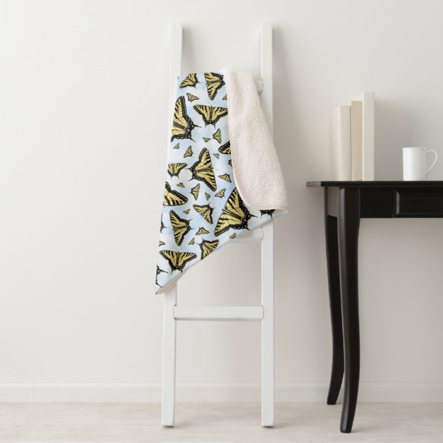 Yellow Swallowtail Butterflies Blue Sky Medium Sherpa Blanket (In Situ)