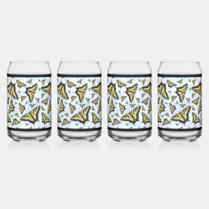Yellow Swallowtail Butterflies on Blue Sky Can Glass