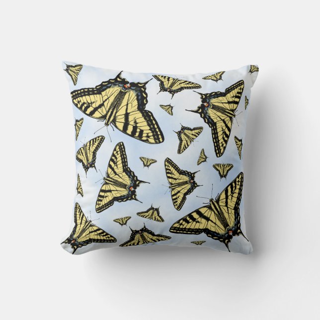 Yellow Swallowtail Butterflies on Cloudy Blue Sky Cushion (Front)