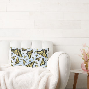 Yellow Swallowtail Butterflies on Cloudy Blue Sky Lumbar Cushion