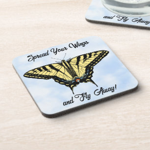 Yellow Swallowtail Butterfly Blue Sky Personalised Coaster