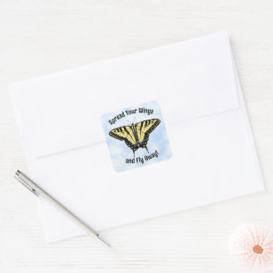 Yellow Swallowtail Butterfly Blue Sky Personalised Square Sticker
