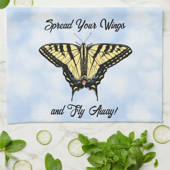 Yellow Swallowtail Butterfly Blue Sky Personalised Tea Towel (Folded)