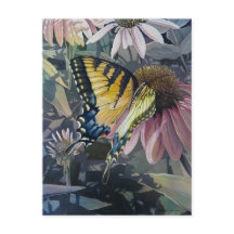 Yellow Swallowtail Butterfly Coneflower Watercolor