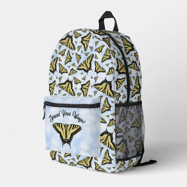 Yellow Swallowtail Butterfly Pattern Personalised Printed Backpack (Back Corner Right)