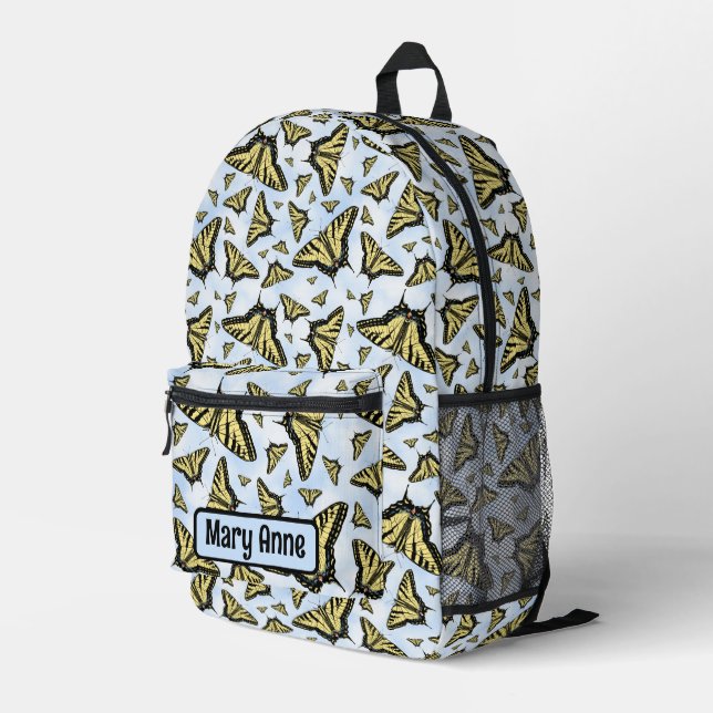 Yellow Swallowtail Butterfly Pattern Personalised Printed Backpack (Back Corner Right)