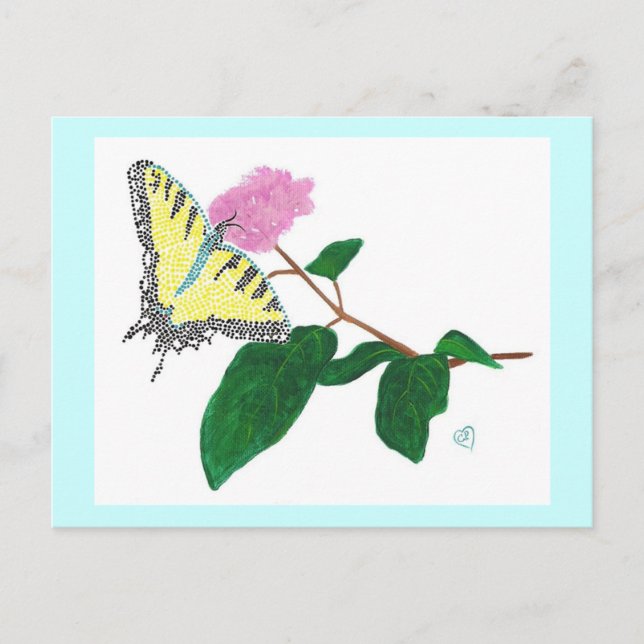 Yellow Swallowtail Butterfly Pointillism Flower Postcard (Front)