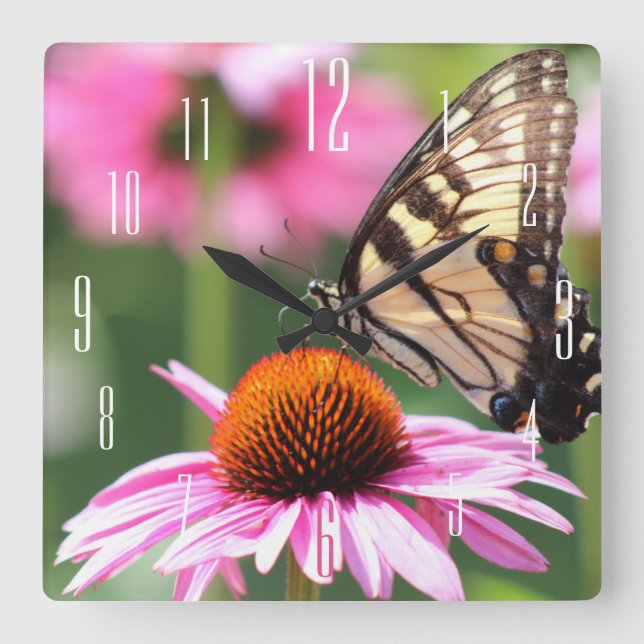 Yellow Swallowtail Butterfly Wall Clock (Front)