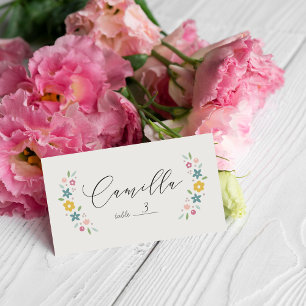 Yellow Sweet Floral Baby Shower Folded Place Card