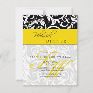 Yellow Swirl Monogram Rehearsal Dinner Card