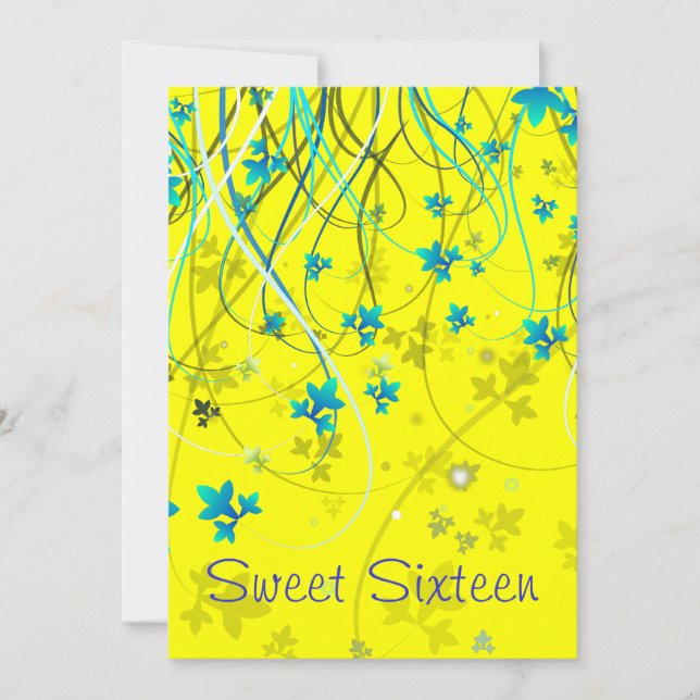 Yellow Swirls Sweet Sixteen Party Invitation (Front)