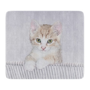 Yellow Tabby Kitten Painting - Original Cat Art Cutting Board