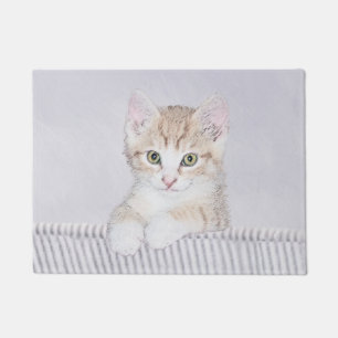 Yellow Tabby Kitten Painting - Original Cat Art Doormat