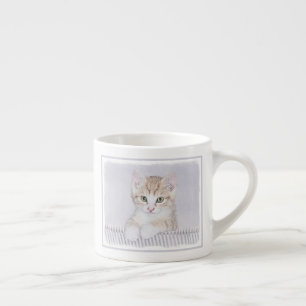 Yellow Tabby Kitten Painting - Original Cat Art Espresso Cup