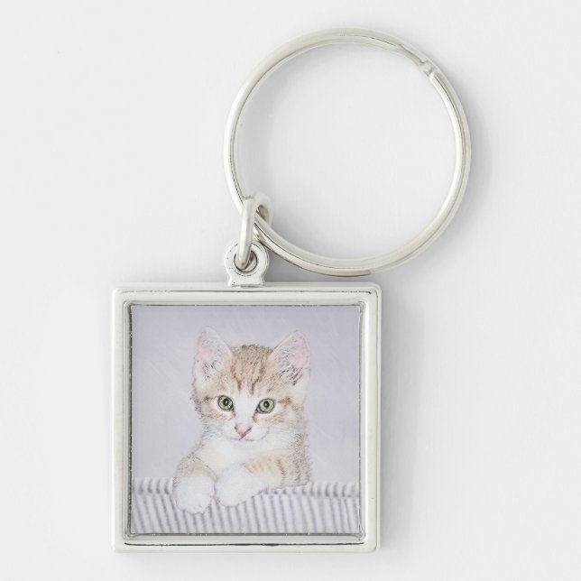 Yellow Tabby Kitten Painting - Original Cat Art Key Ring (Front)