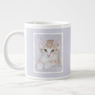 Yellow Tabby Kitten Painting - Original Cat Art Large Coffee Mug