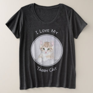 Yellow Tabby Kitten Painting - Original Cat Art Plus Size T-Shirt