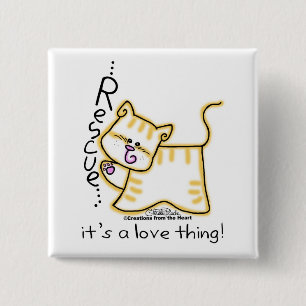 Yellow Tabby Rescue...it's a love thing! 15 Cm Square Badge