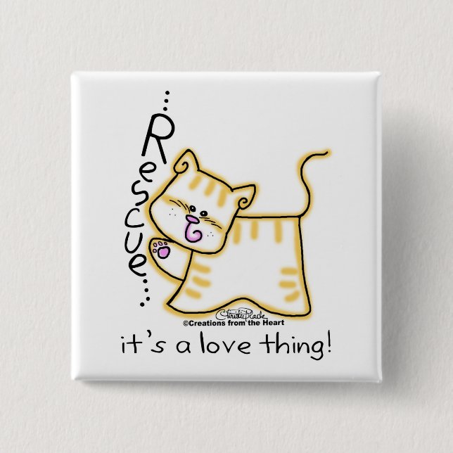 Yellow Tabby Rescue...it's a love thing! 15 Cm Square Badge (Front)